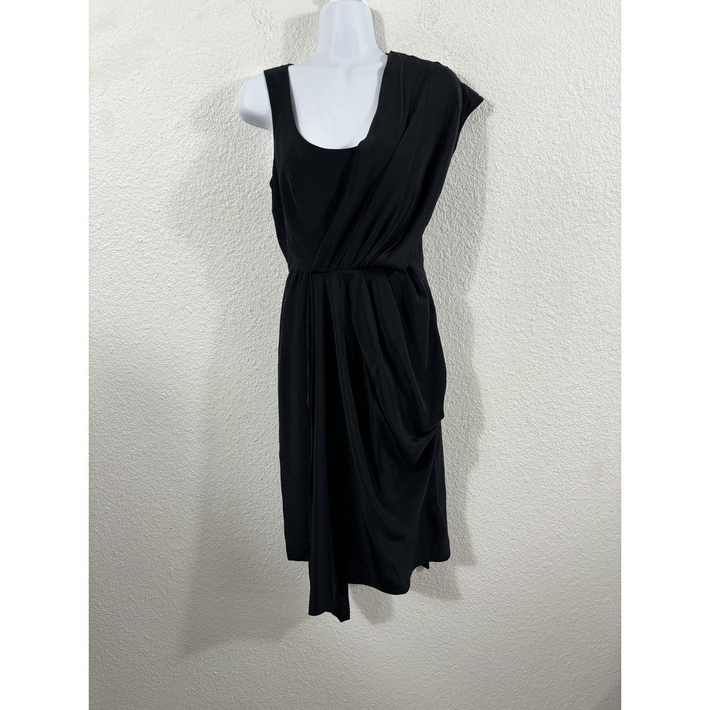 Ali Ro Dress Womens 2 Black Silk Draped Asymmetrical Sleeveless Cocktail Party